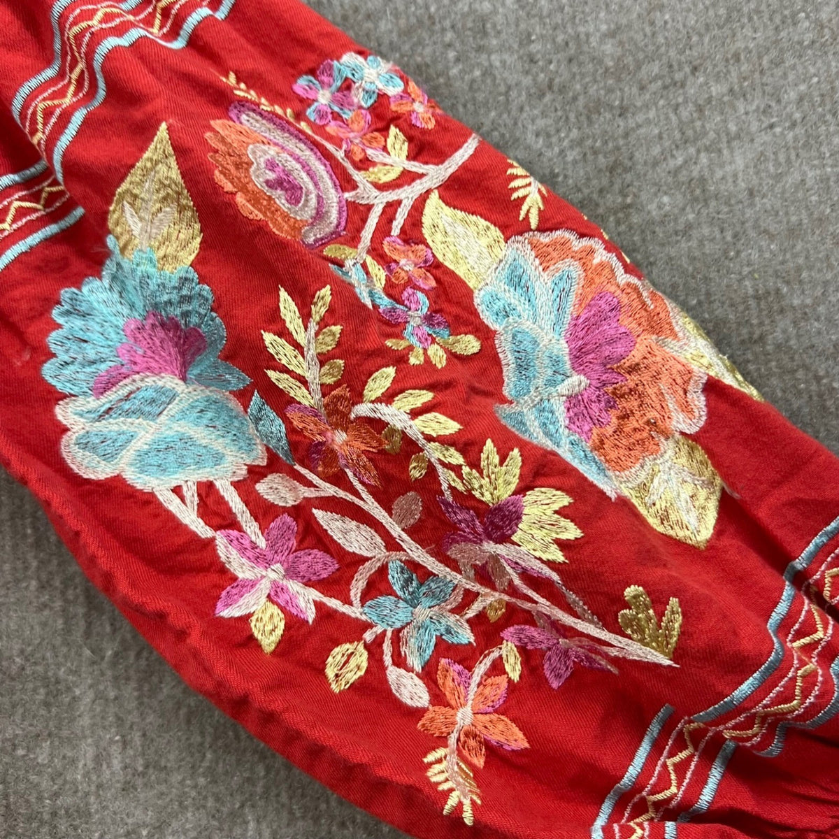 Free People Red Embroidered Off Shoulder Dress Bohemian Boho Milkmaid Size S