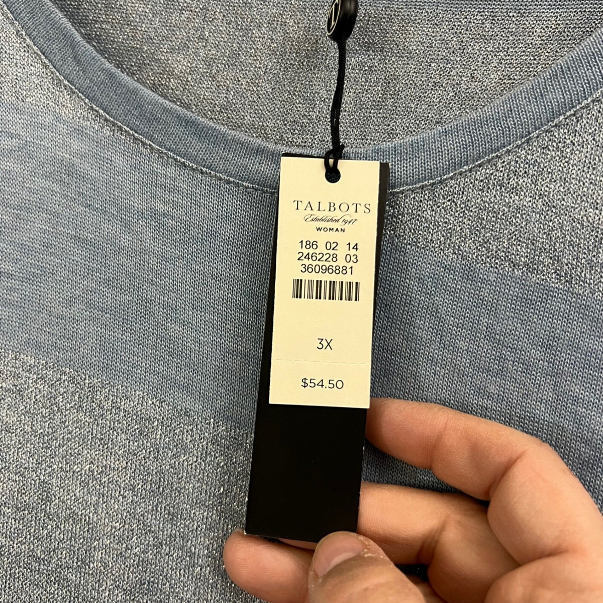 NWT Talbots Women's 3X Blue Silver Striped Long Sleeve Knit Top Metallic Sparkle