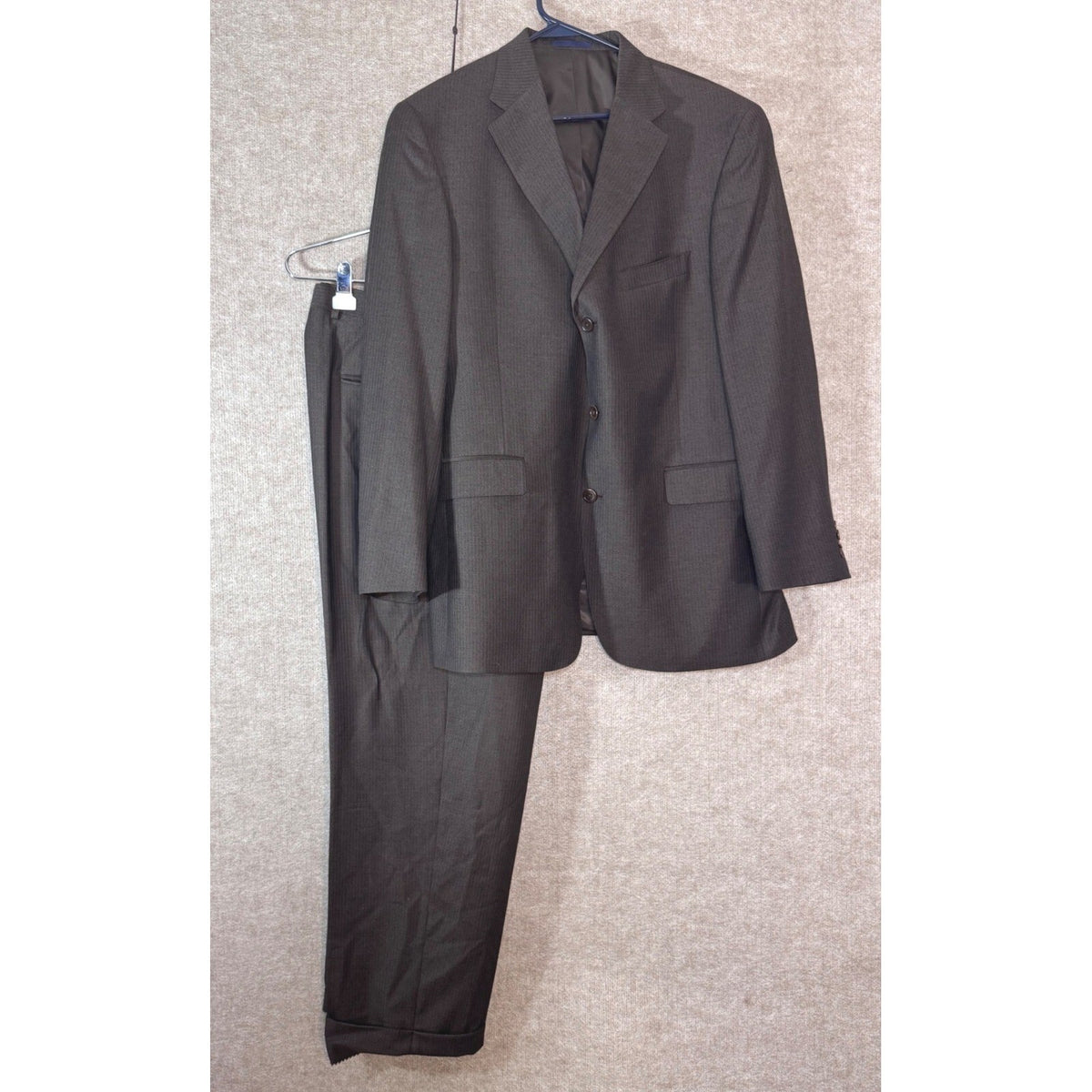 Daniel Cremieux Loro Piana Wool Suit 44R 36x29 (+2) Chocolate Brown Pinstripe