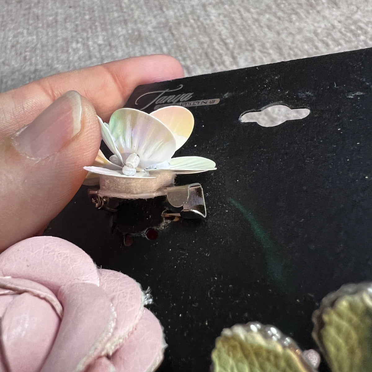 Tanya Creations Flower Pin Set OS Pastel Iridescent Sequin Leather Coquette