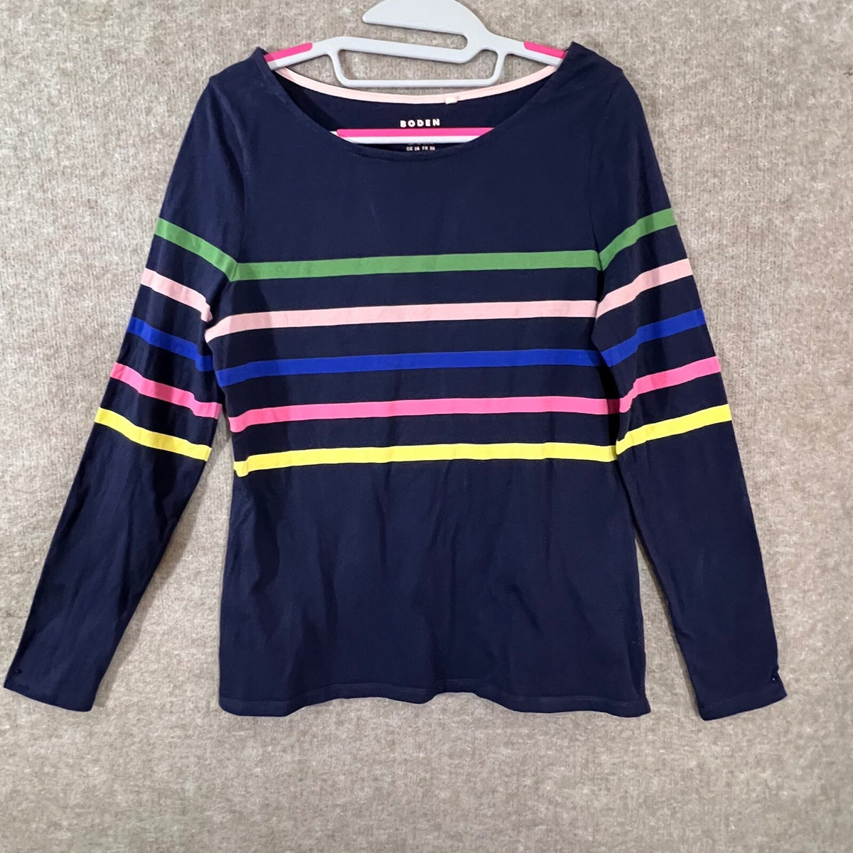 Boden Rainbow Striped Long Sleeve Shirt Womens Size 6 Navy Blue Cotton Preppy