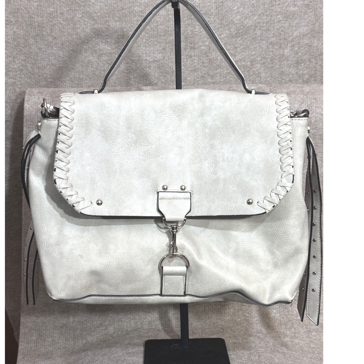 Steve Madden Satchel Shoulder Bag Oversized Faux Leather Braided Whipstitch Boho