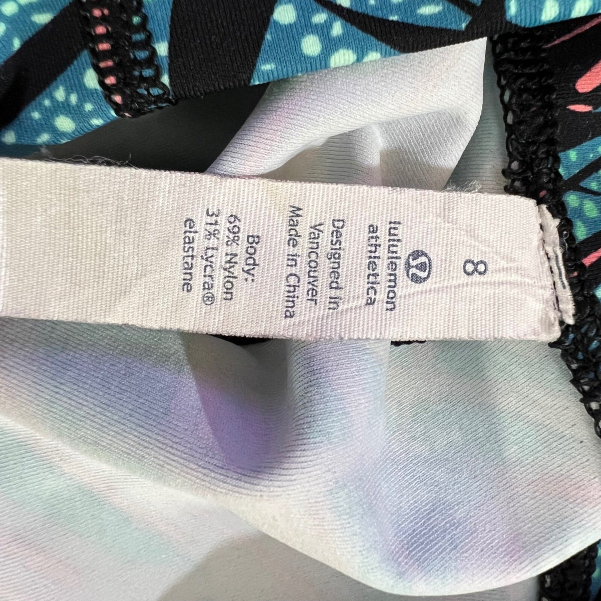 Lululemon Leggings Womens 8 Blue Palm Print High Rise Yoga Athletic