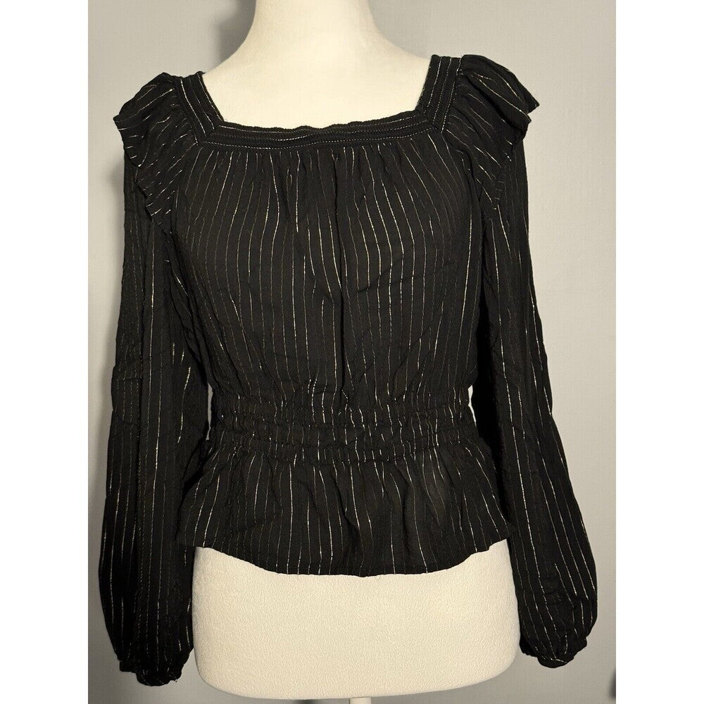 Black Ruffle Peplum Long Sleeve Witchy Whimsigoth Top Universal Thread Sz S