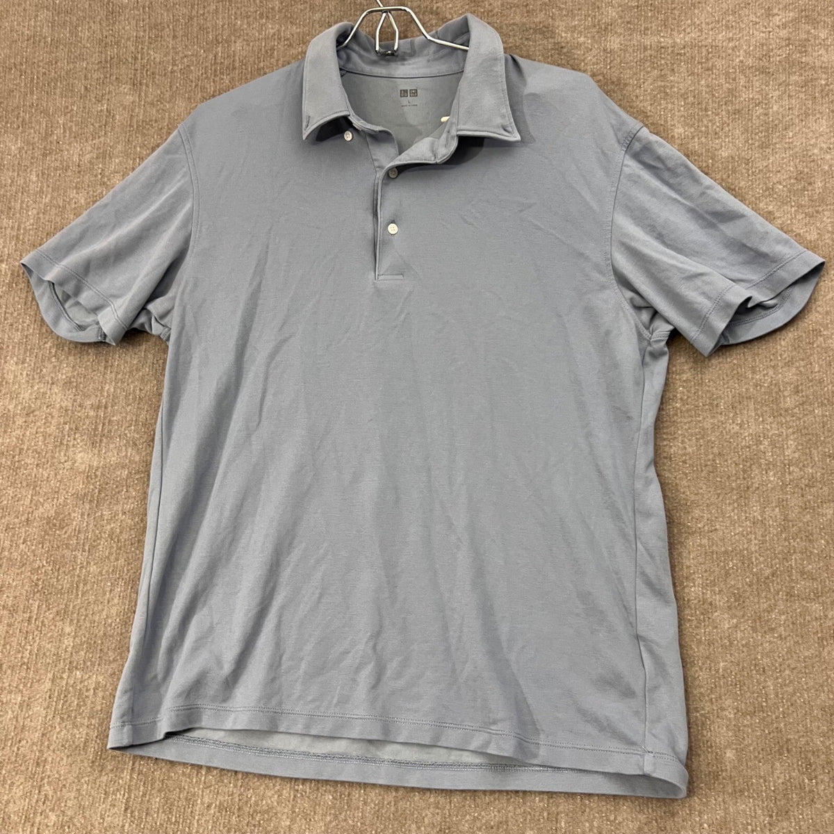Uniqlo AIRism Polo Shirt Men's Large L Short Sleeve Button Blue Casual