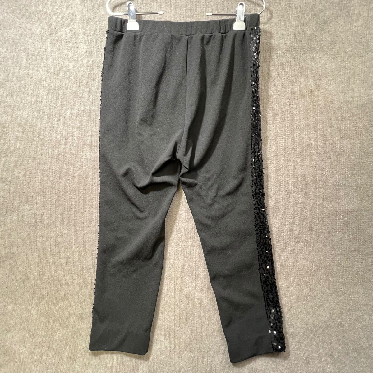 SHEIN Black Sequins Side Stripe Cropped Pants Elastic Waist 12