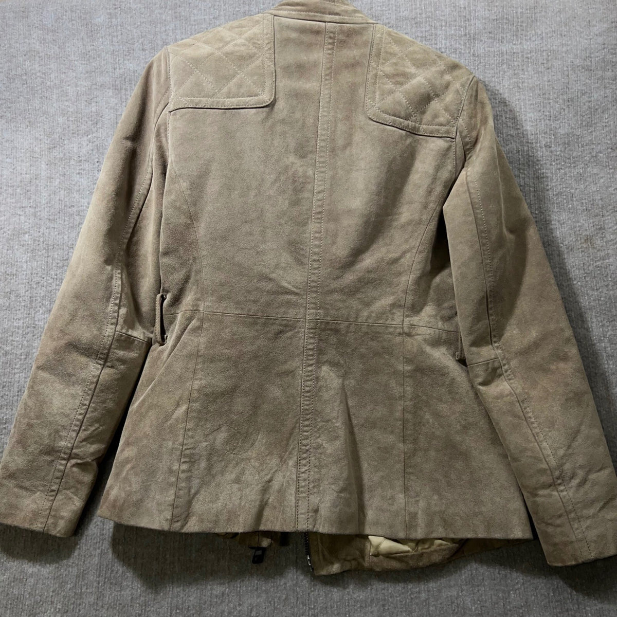 COACH Suede Biker Jacket Sherpa Lined Moto Taupe Quilted Size S No Belt