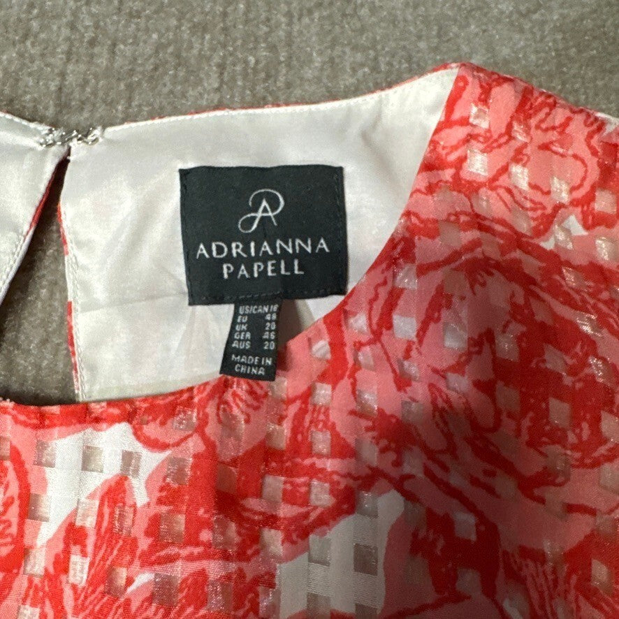 Adrianna Papell White & Orange-Red Floral Dress Sleeveless Fit & Flare Party