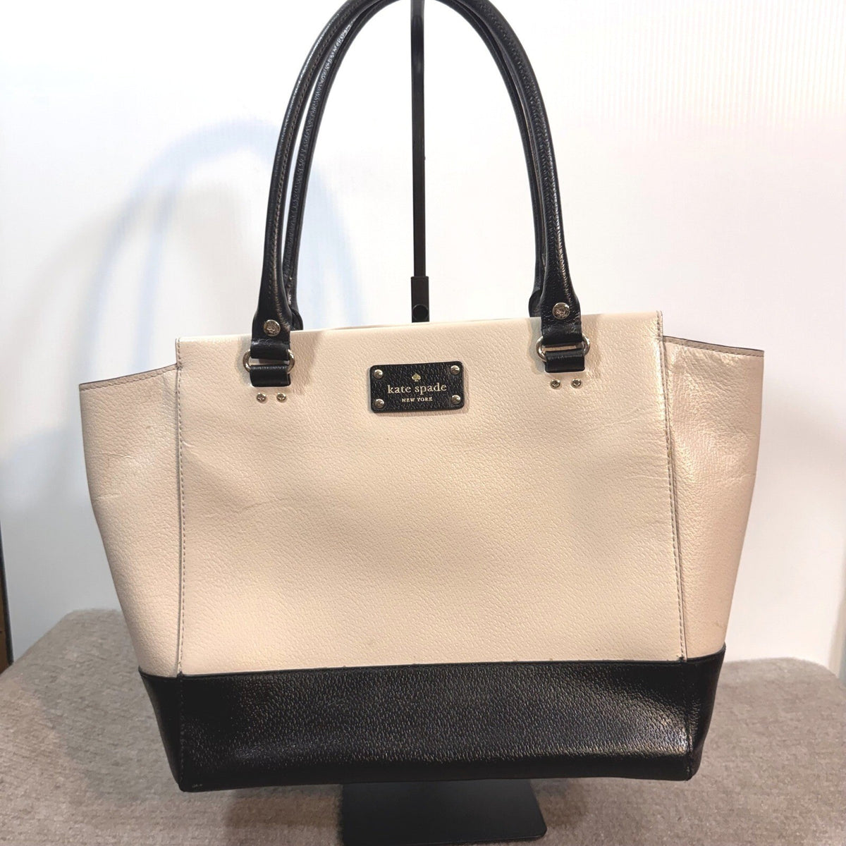 Kate Spade Tote Bag Womens Cream Black Colorblock Leather Shoulder Handbag