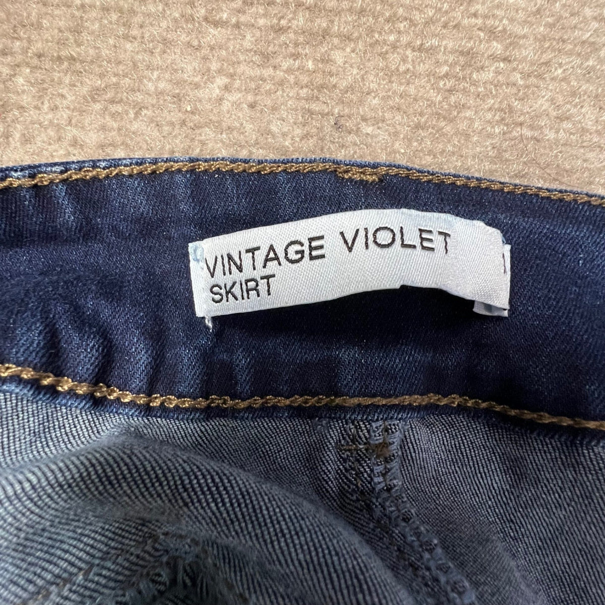 Vintage Violet Denim Skirt Womens 1X Dark Wash Pencil Knee Length Button Fly