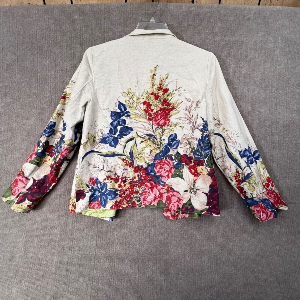 Coldwater Creek Floral Blazer Women's 12 Cream Colorful Cotton Textured Blazer