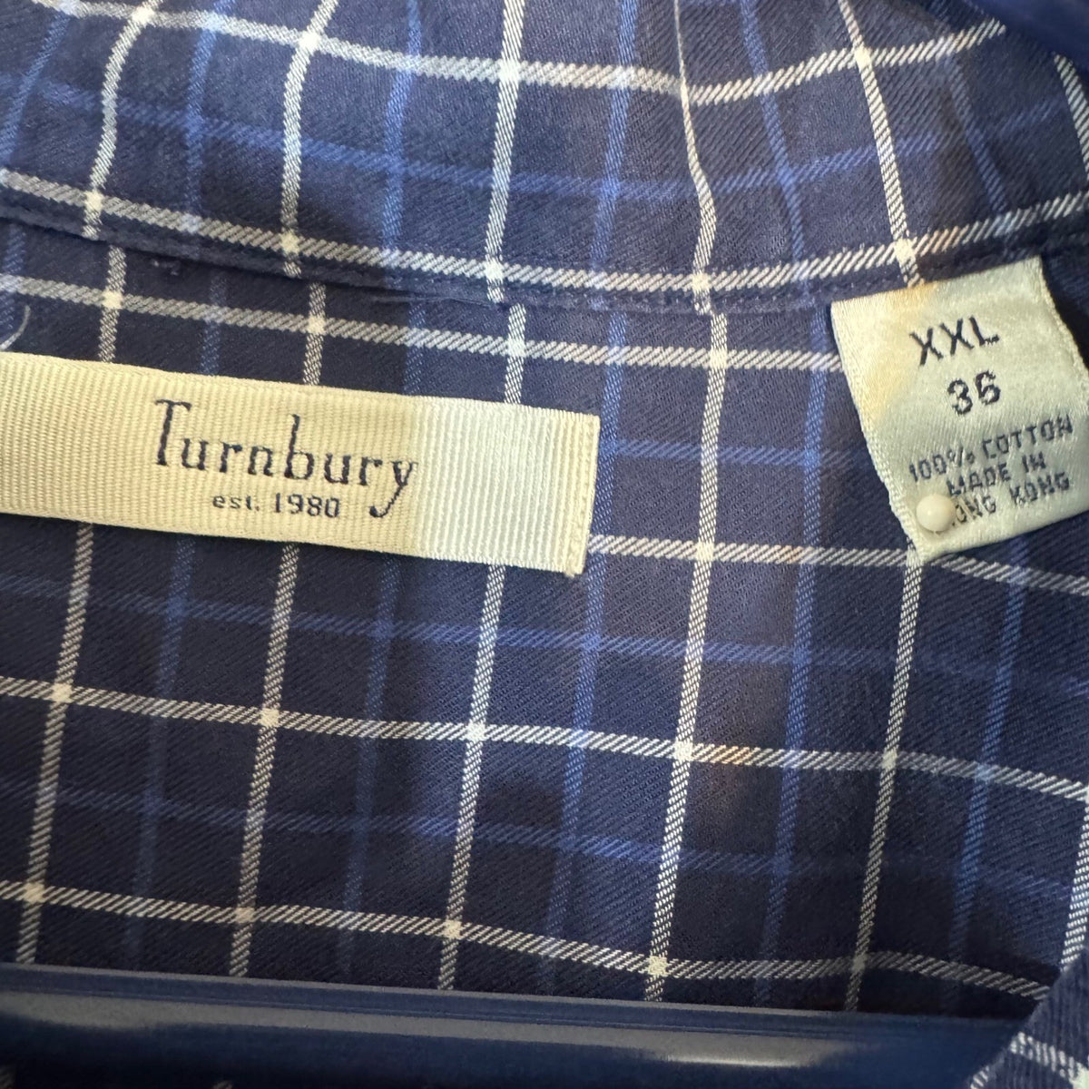 Turnbury Button Down Shirt Mens XXL Blue White Plaid Long Sleeve Cotton Preppy