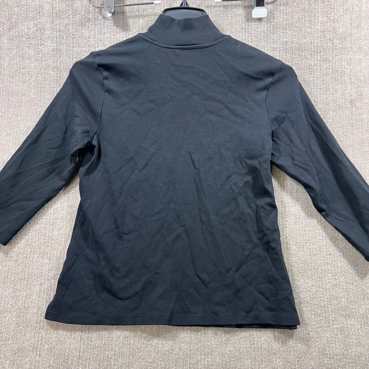 ISAAC MIZRAHI ESTATE Black Mock Neck Button Shoulder Three Quarter Sleeve Top M