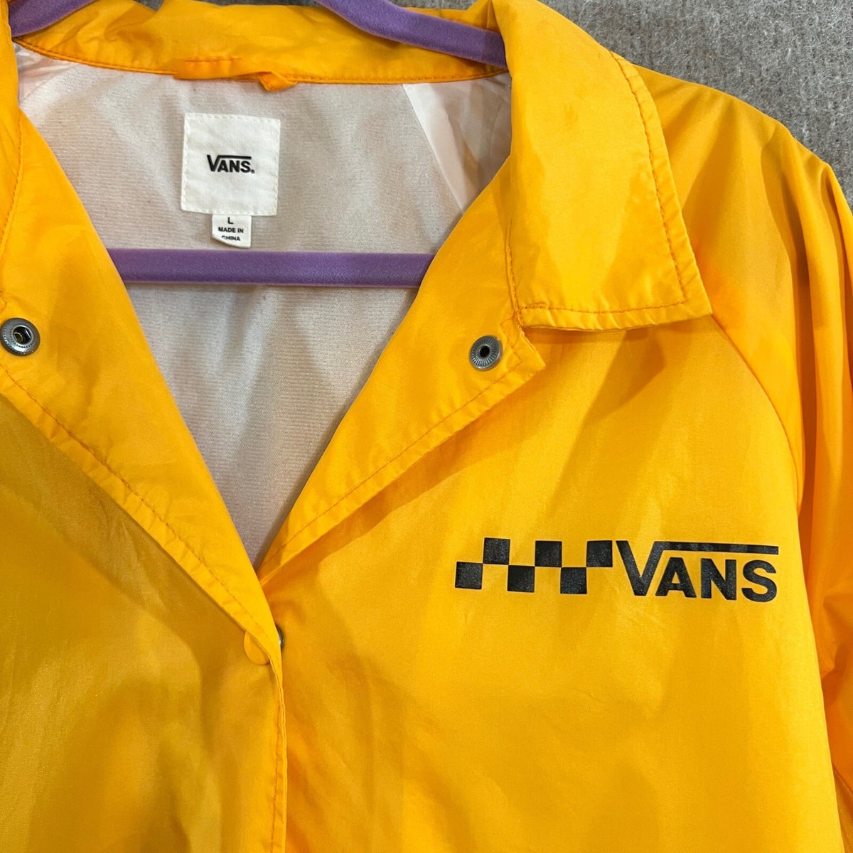 Vans Coaches Jacket Mens Large Yellow Checkerboard Logo Windbreaker Skater