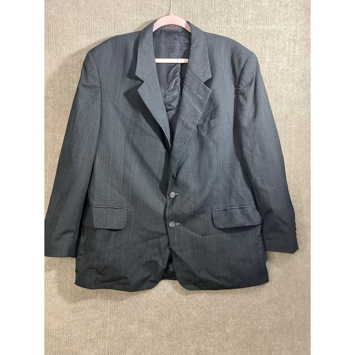 Savile Row Mens Gray Pinstripe 44R Two Button Blazer Business Career Jacket