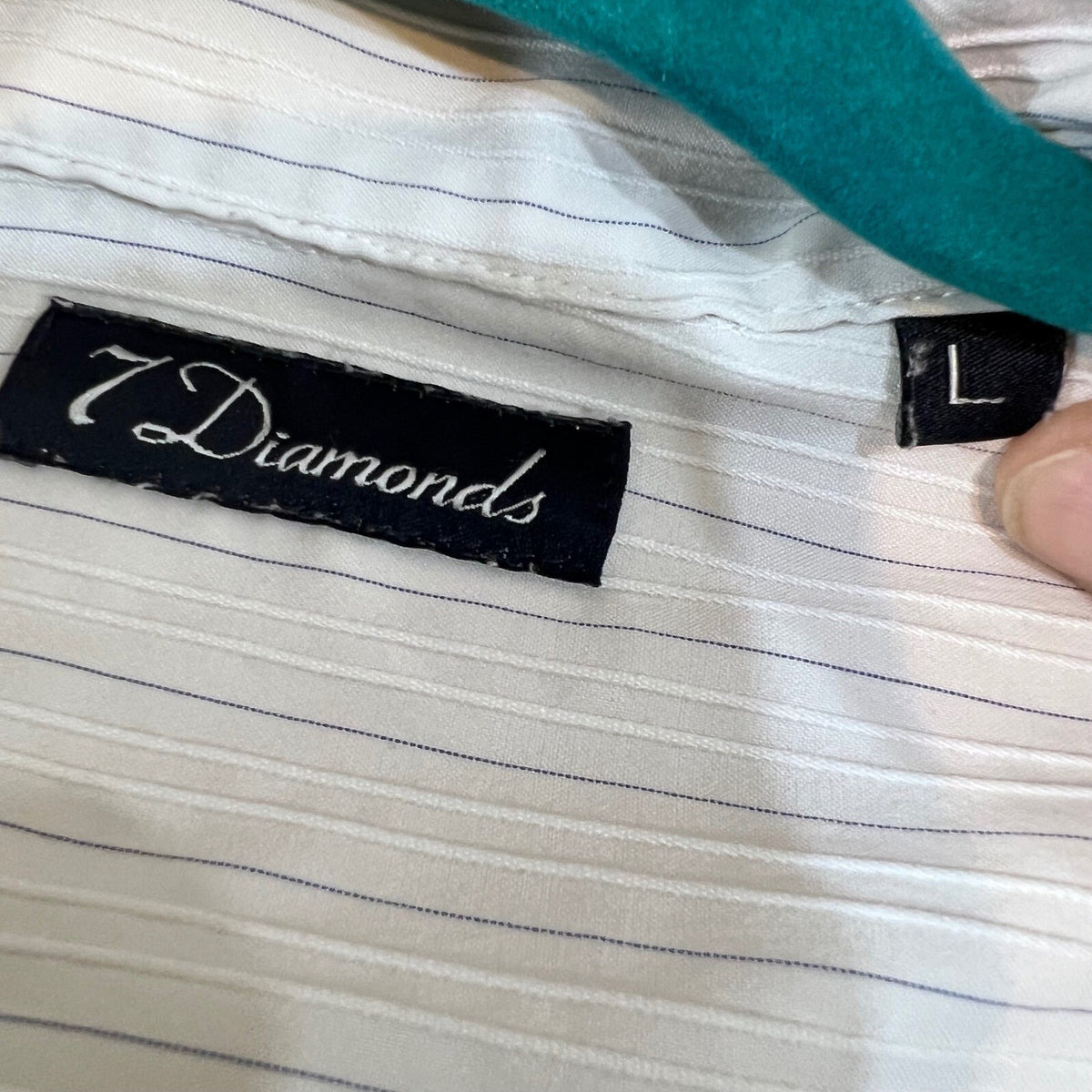 7 Diamonds Button Up Shirt Mens Large White Blue Striped Stretch Casual Y2K