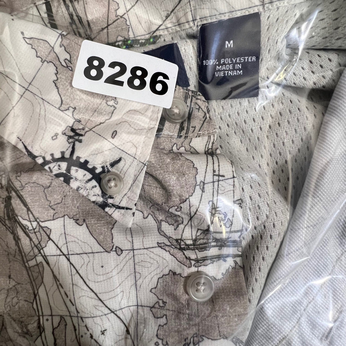 Chaps Button Up Shirt Mens Size M Map Sailboat Nautical Tan Tan Beige Gorpcore