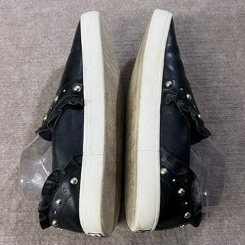Kate Spade Sz 10 New York Black Leather Studded Ruffle Slip On Sneakers