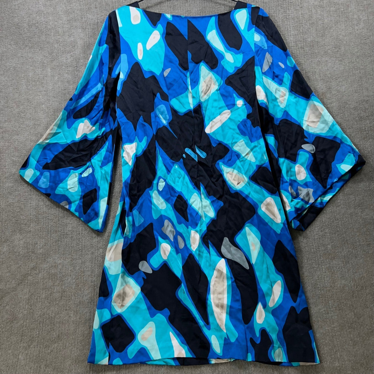 Trina Turk Pure Silk Abstract Print Bell Sleeve Shift Dress Size 6 Date Night