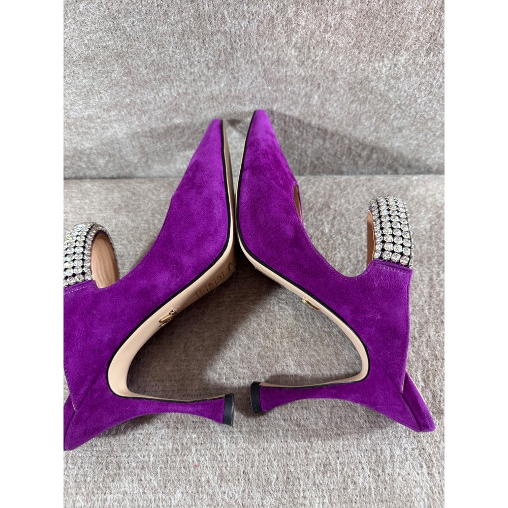 Lola Cruz Suede Mules Women 40 Purple Rhinestone Strap Pointed Toe Stiletto