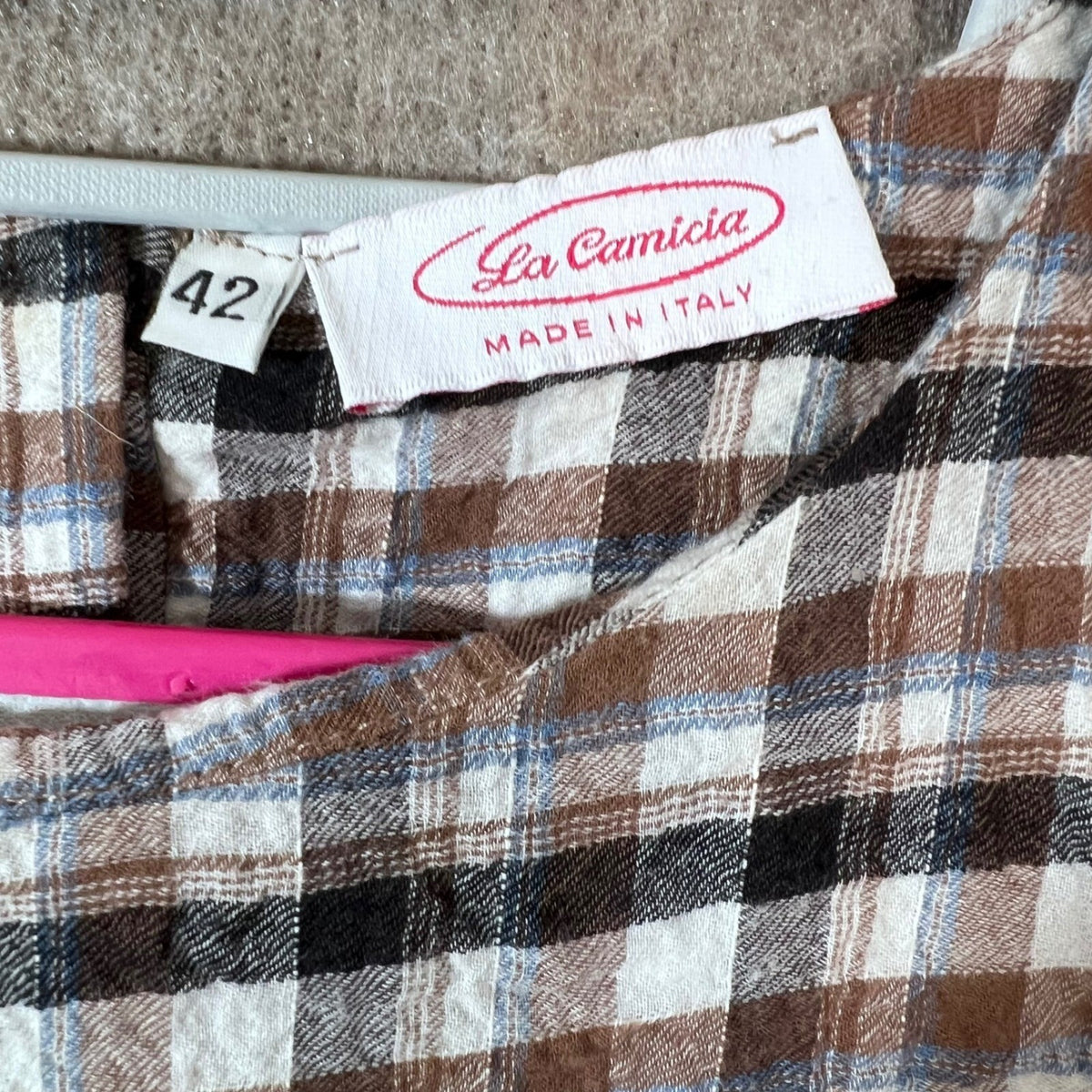 La Camicia Plaid Blouse Womens 42 Gingham Button Back Lightweight Country