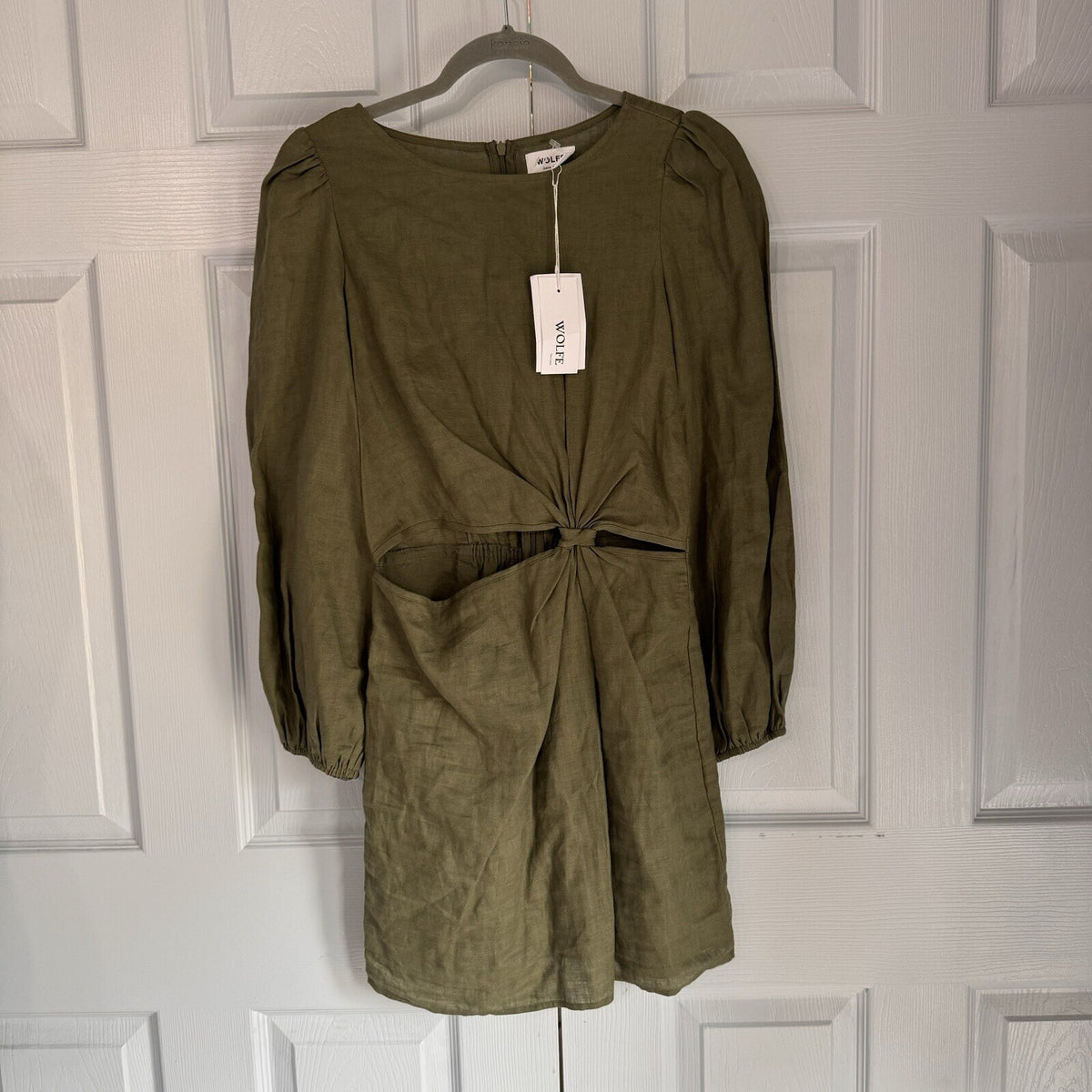 Wolfe the Label Green Linen Cutout Dress USA Med NWT
