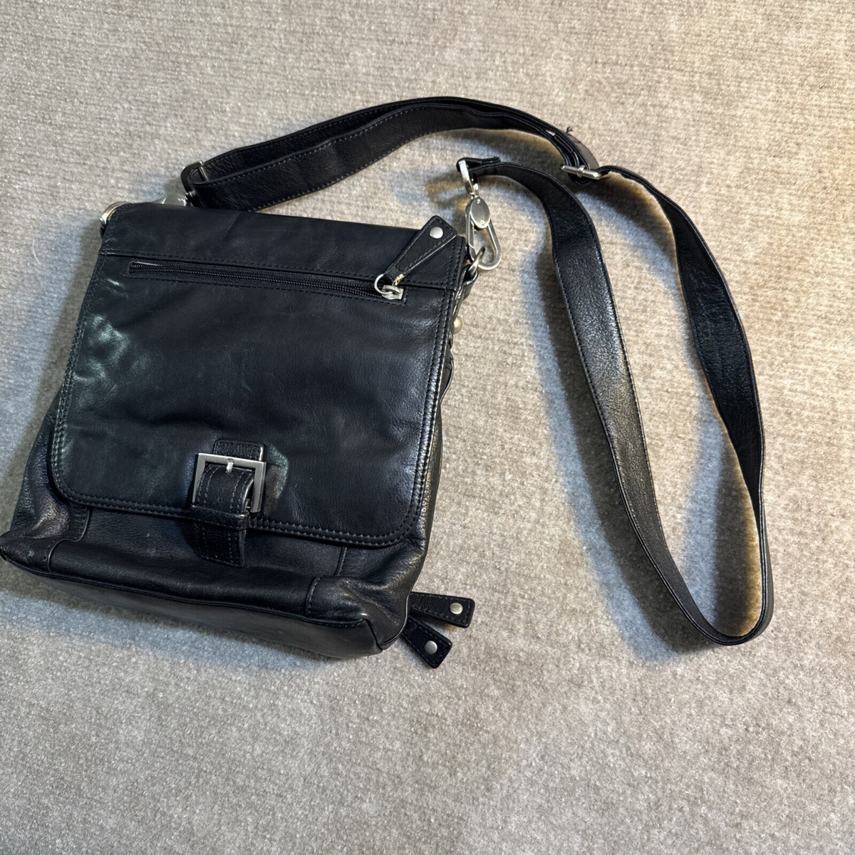 Audrey Brooke Black Leather Organizer Flap Crossbody Shoulder Handbag Purse