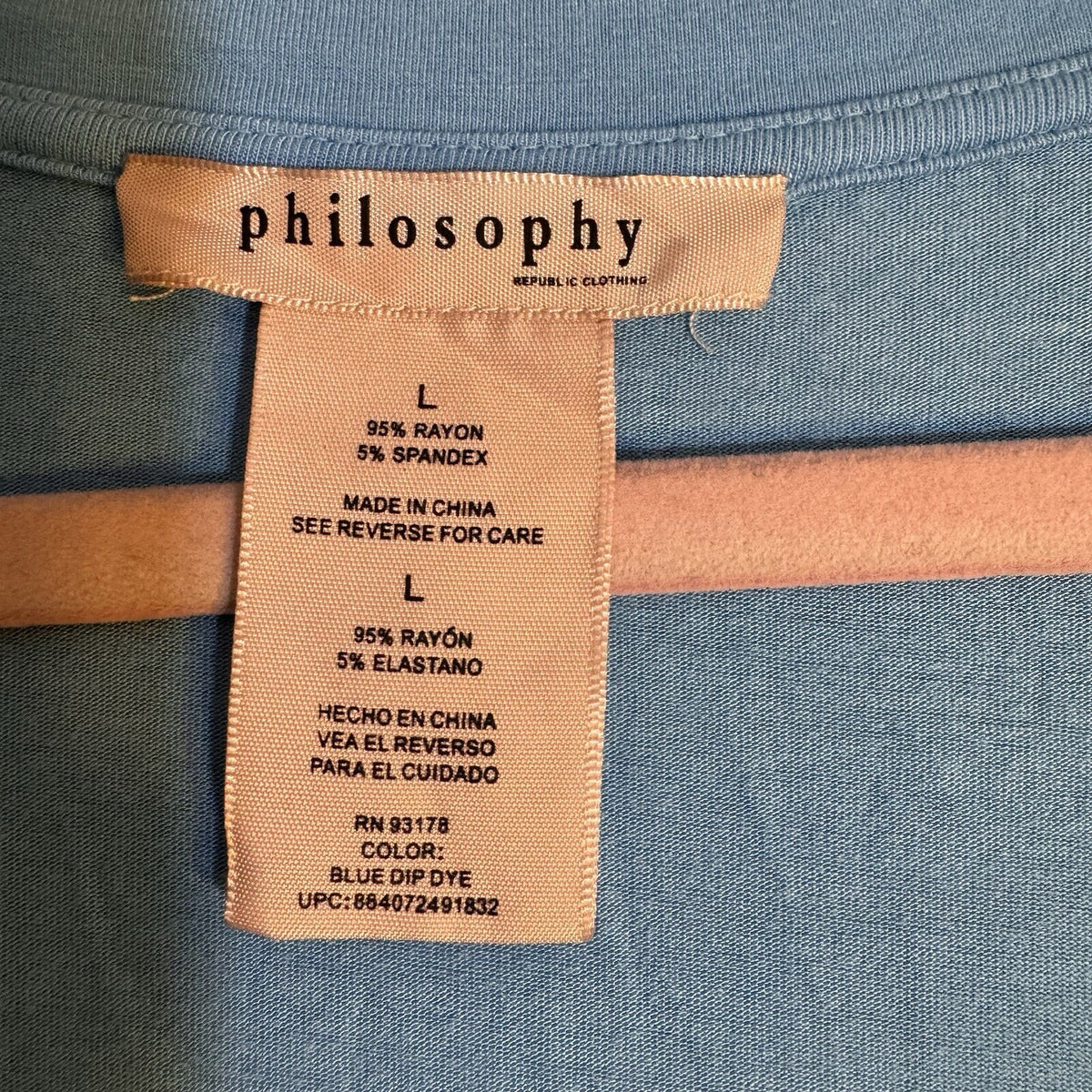 Philosophy Tunic Top 3/4 Sleeve Handkerchief Hem Sz L Blue Fade Ombre Lagenlook