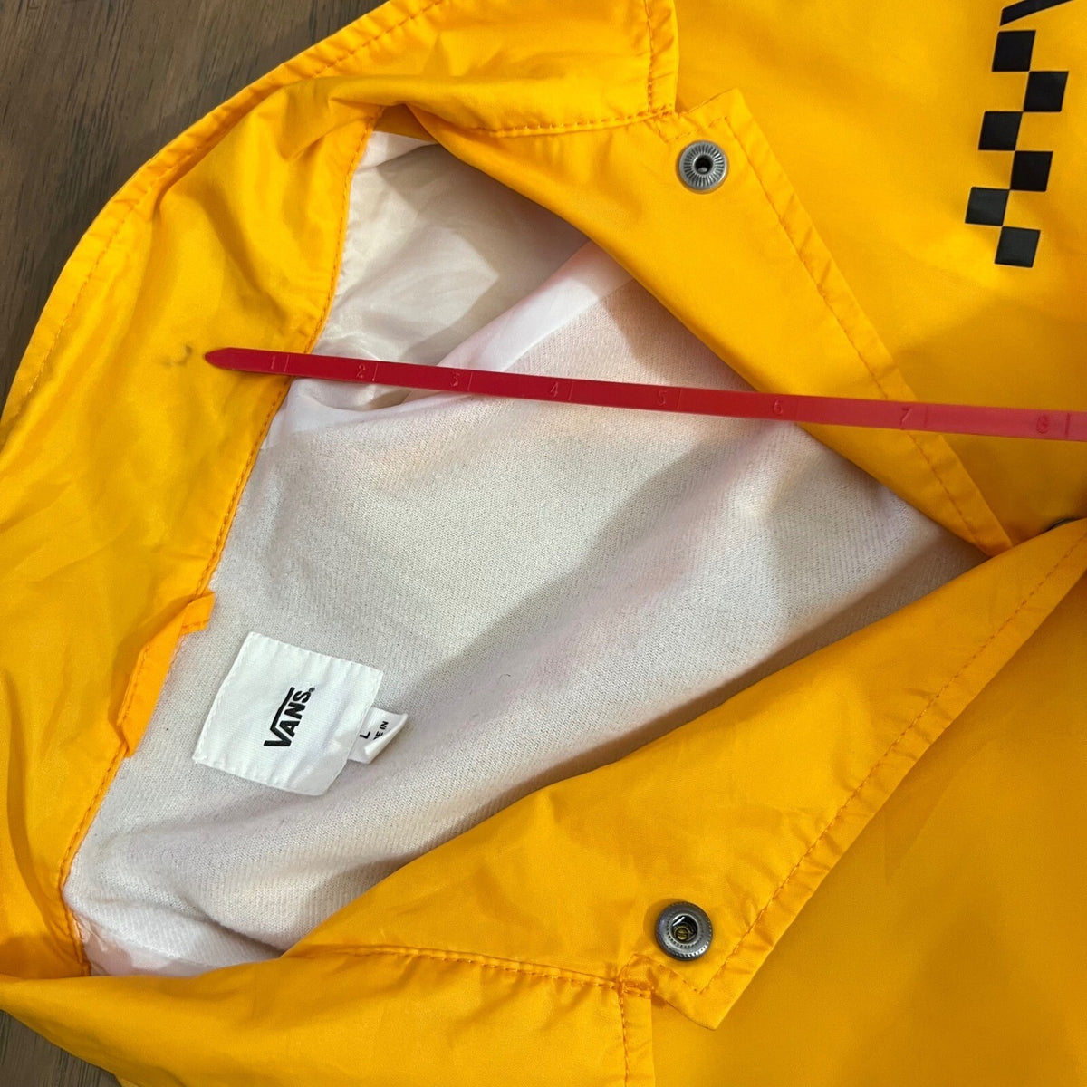 Vans Coaches Jacket Mens Large Yellow Checkerboard Logo Windbreaker Skater