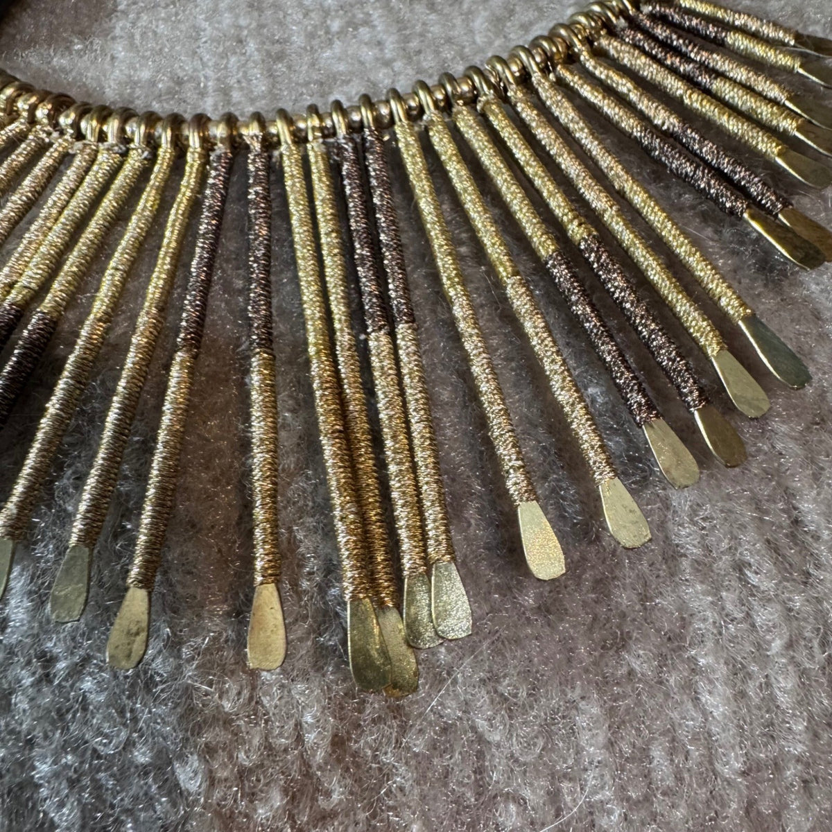 Tanya Creations Fringe Statement Necklace OS Gold Tone Thread Wrapped Bib Boho