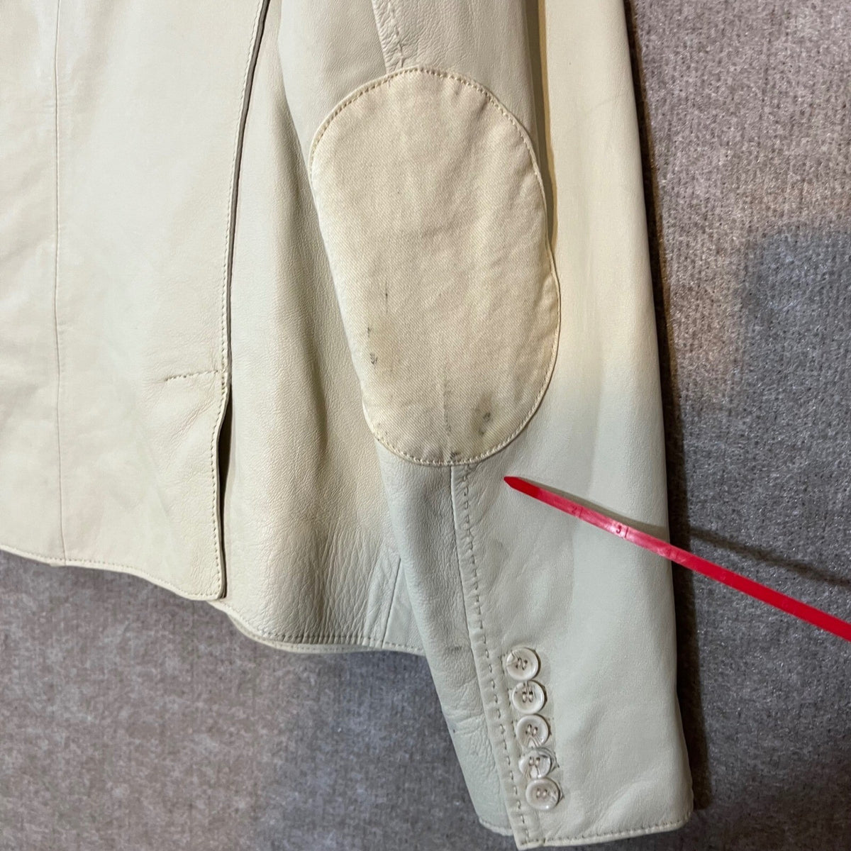 Stroke by Berry Tielens Leather Blazer Womens 44 Cream Elbow Patch Jacket READ