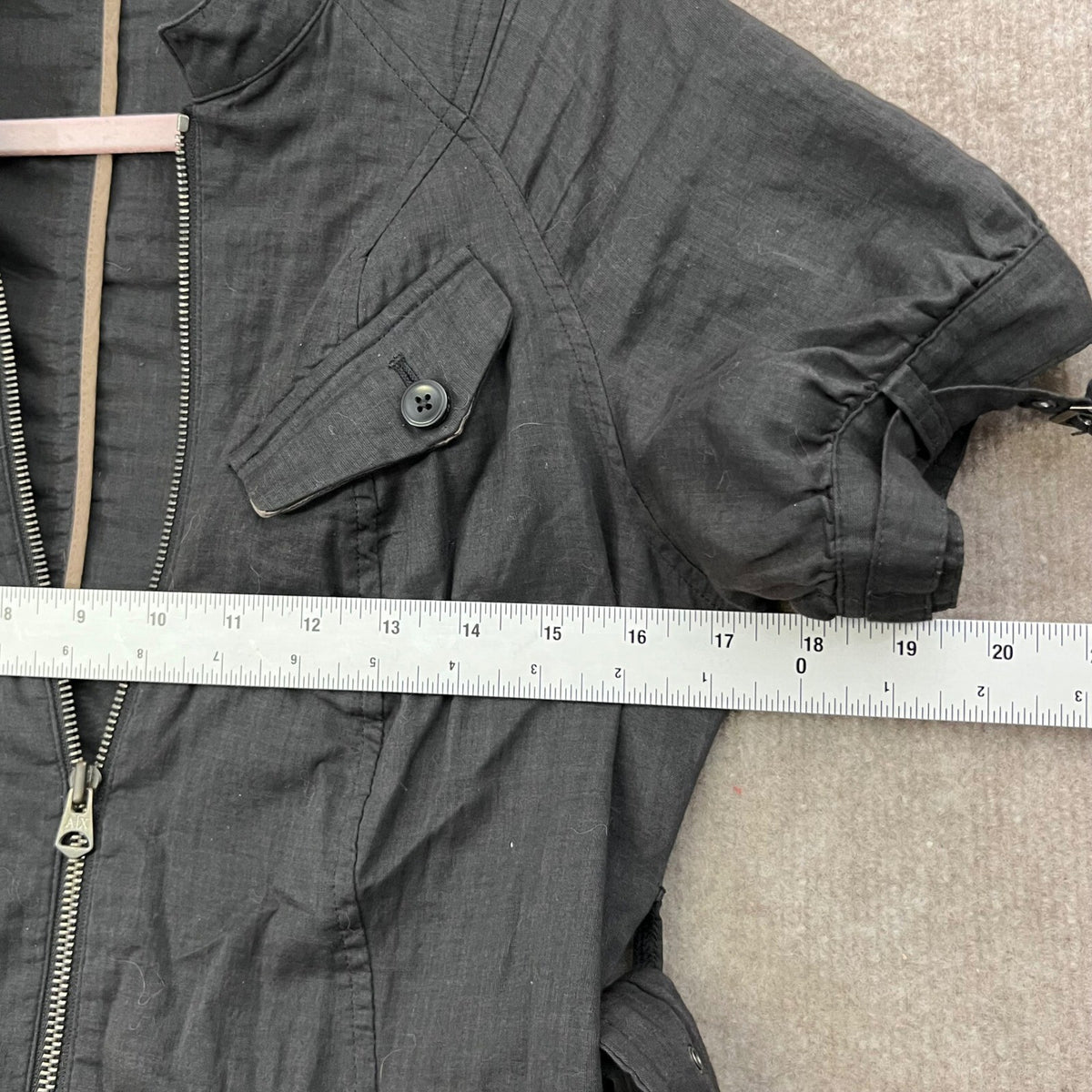 Armani Exchange A|X Black Utility Dress Sz 6 Zip Front Short Sleeve Belted