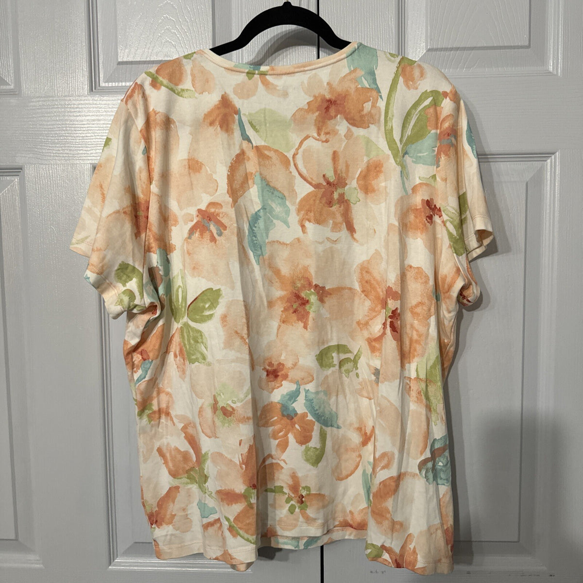 Croft & Barrow Women Top, Comfort 2X Orange Floral Relaxed Fit Short Sleeve