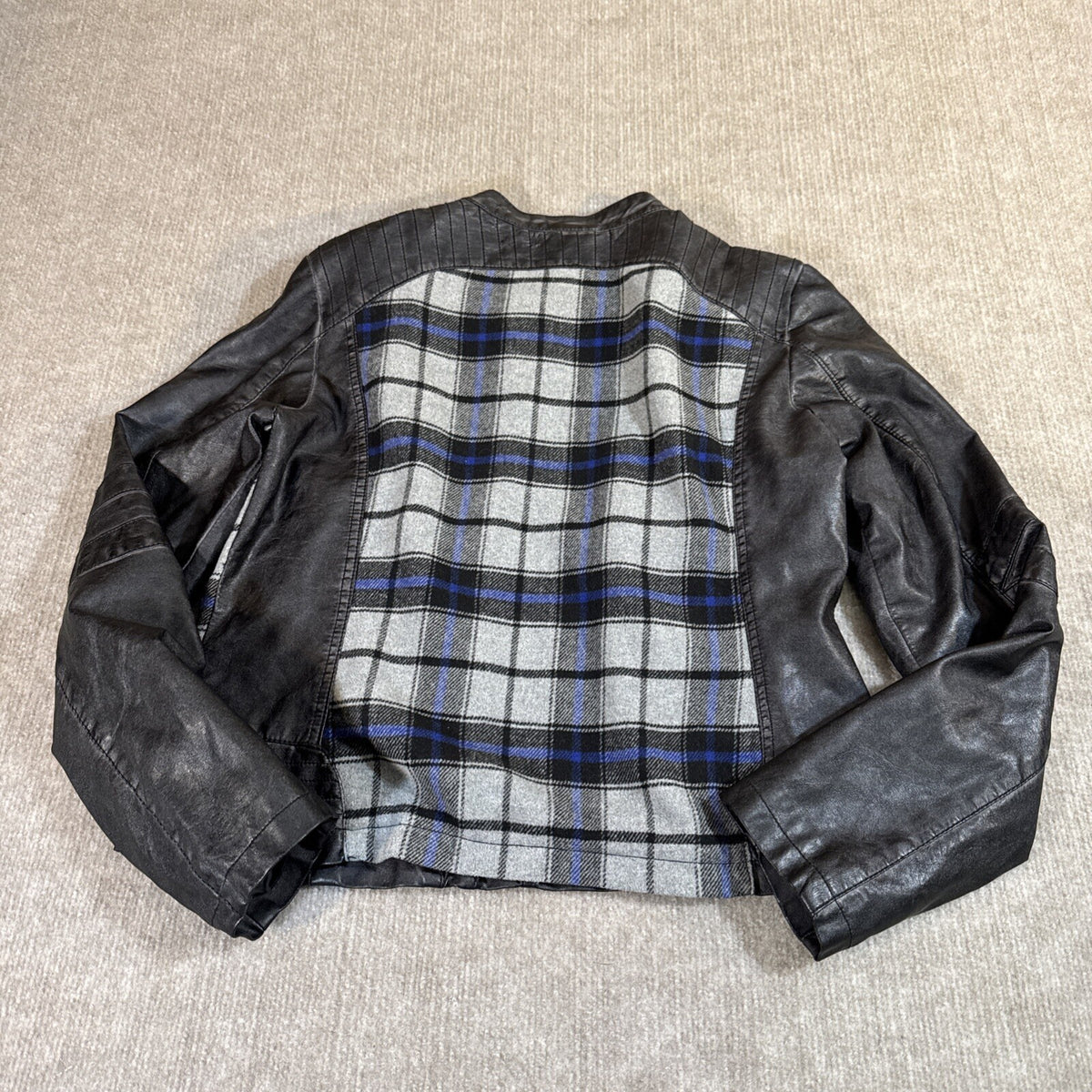 Collection by Bernardo Women Moto Jacket XL Vegan Leather and Flannel
