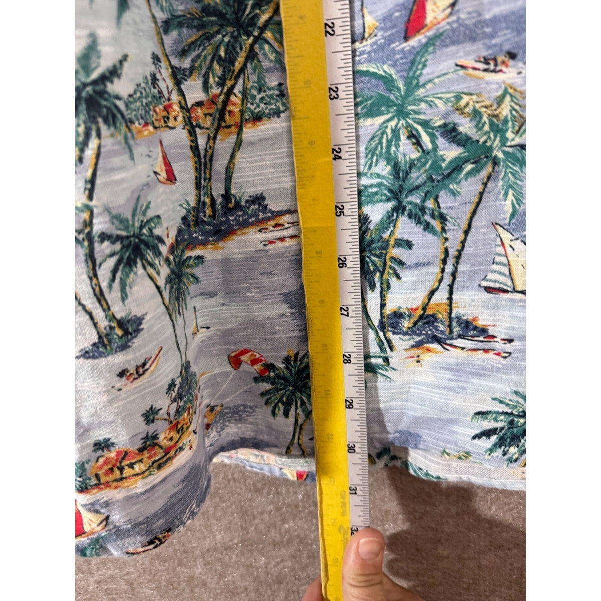 Chaps Seacoast Wash Shirt Mens Large Blue Tropical Palm Tree Linen Blend Beach