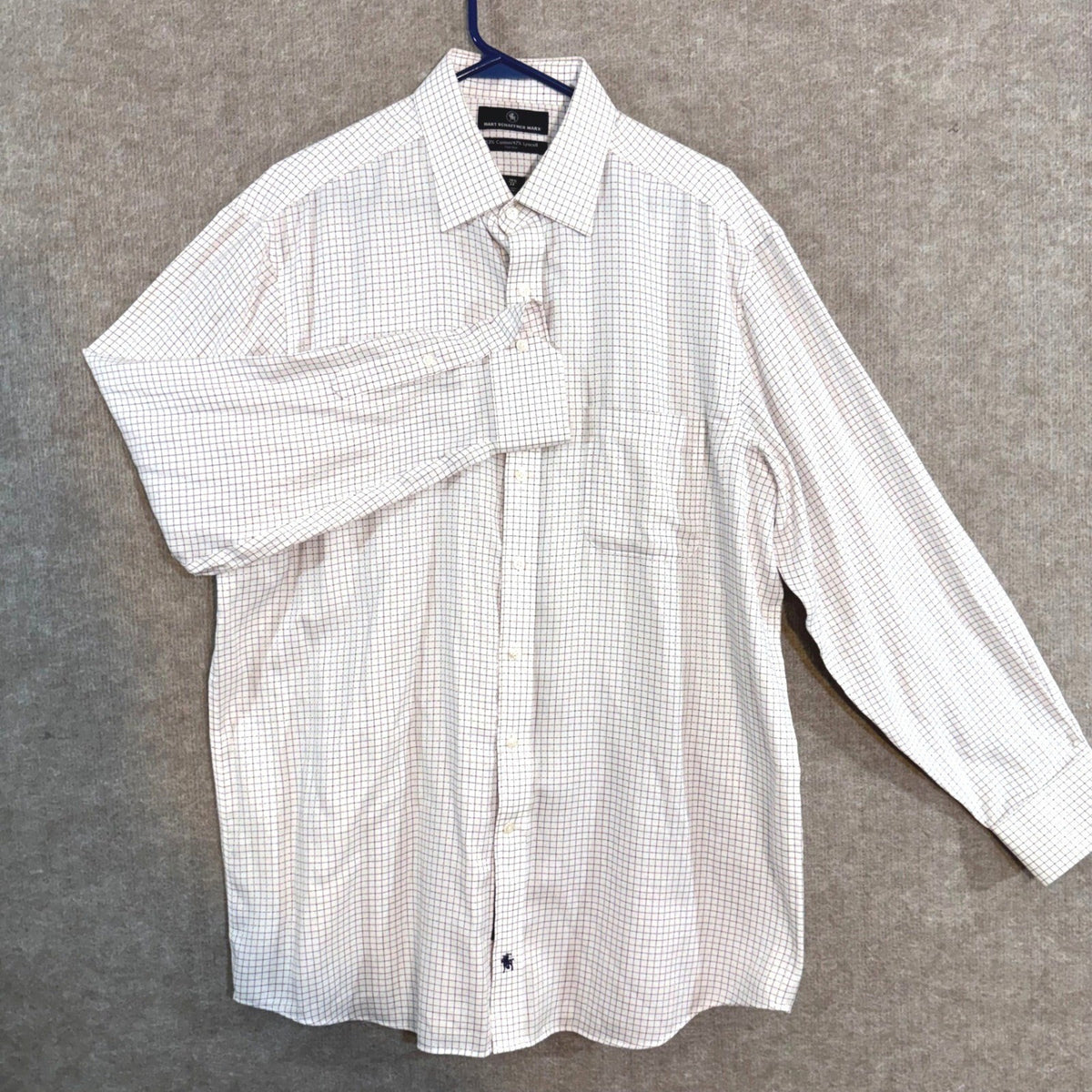 Hart Schaffner Marx Button Down Shirt Mens 16.5 34 Grid Check Non-Iron Office