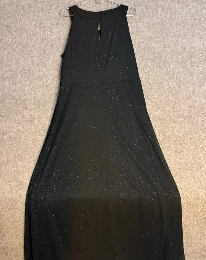Enfocus Women 18W Black Sparkle Maxi Evening Gown Keyhole Empire Waist