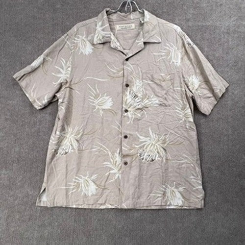Island Republic Men's L Beige Floral Silk Blend Camp Shirt Aloha Hawaiian Style