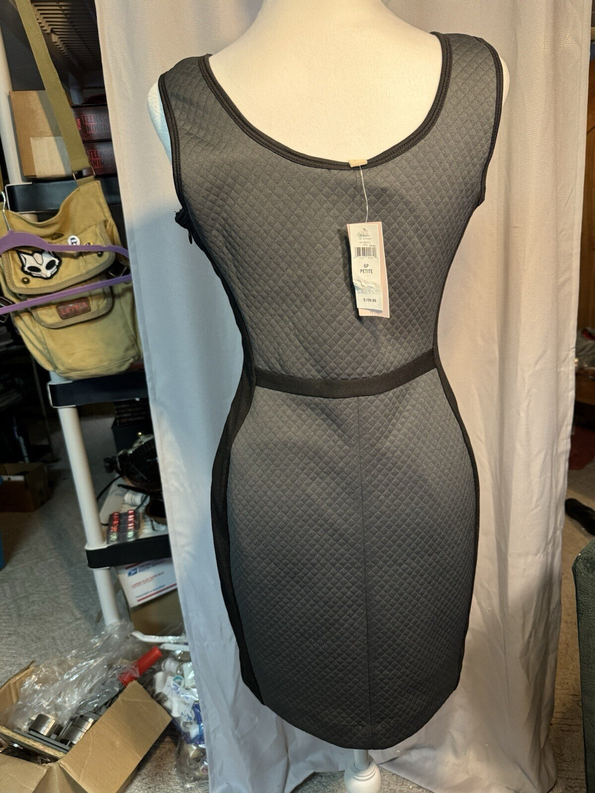 Banana Republic Sheath Dress Womens 6 Petite Black Gray Sleeveless NEW
