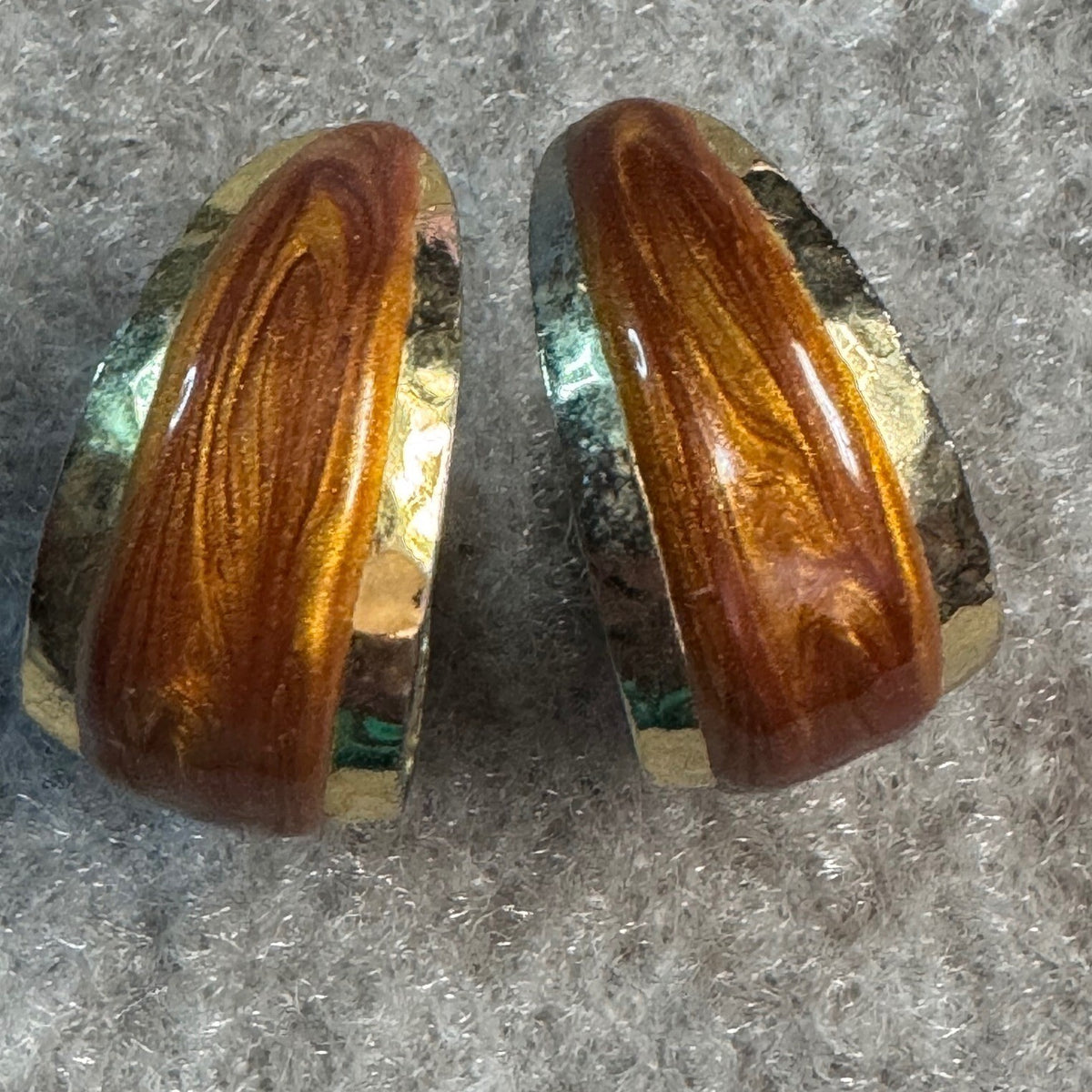 Vintage Earrings x2 Black Enamel Gold Tone Teardrop Hoop Lot