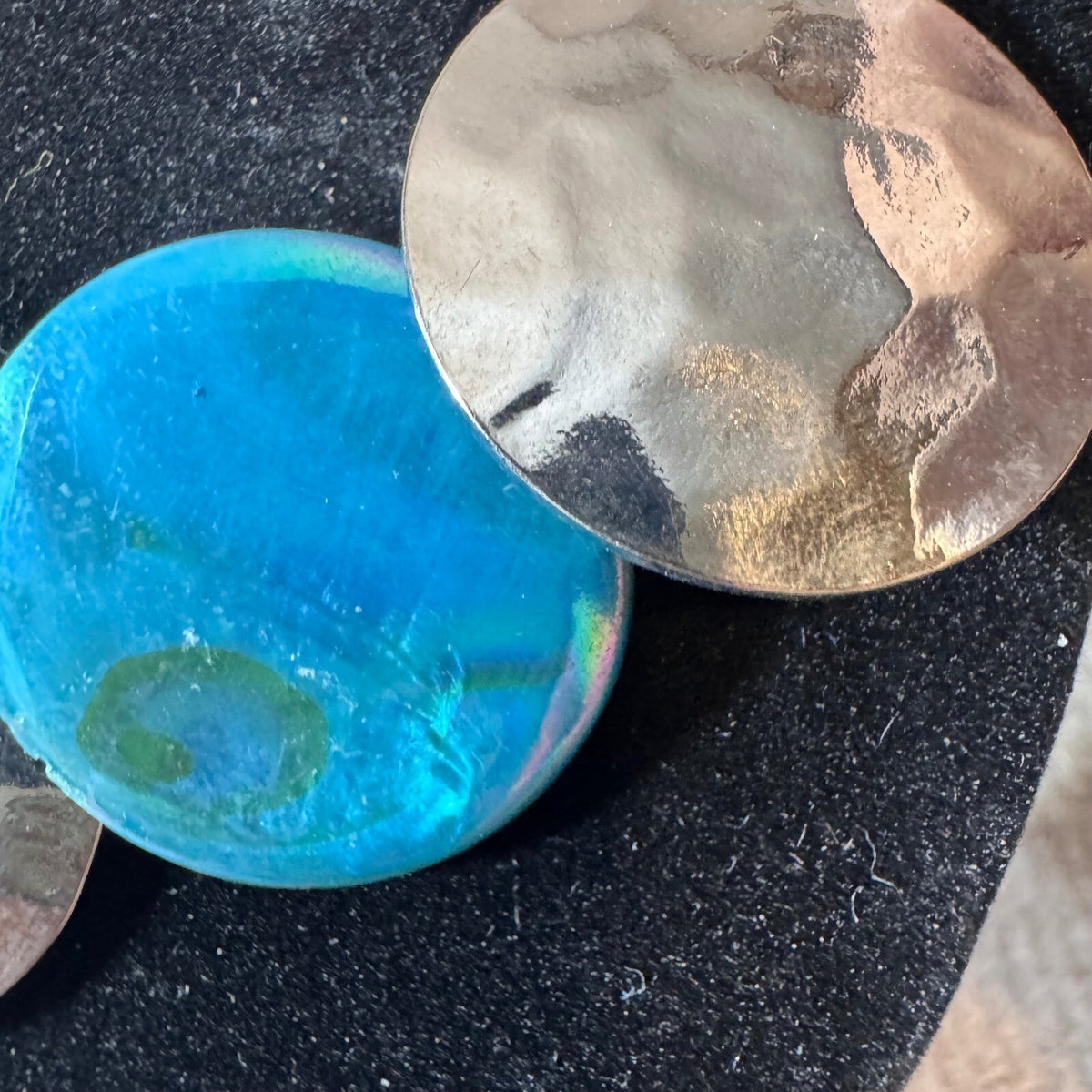 Blue Disc Statement Necklace Hammered Silver Tone Coastal Boho Mermaidcore