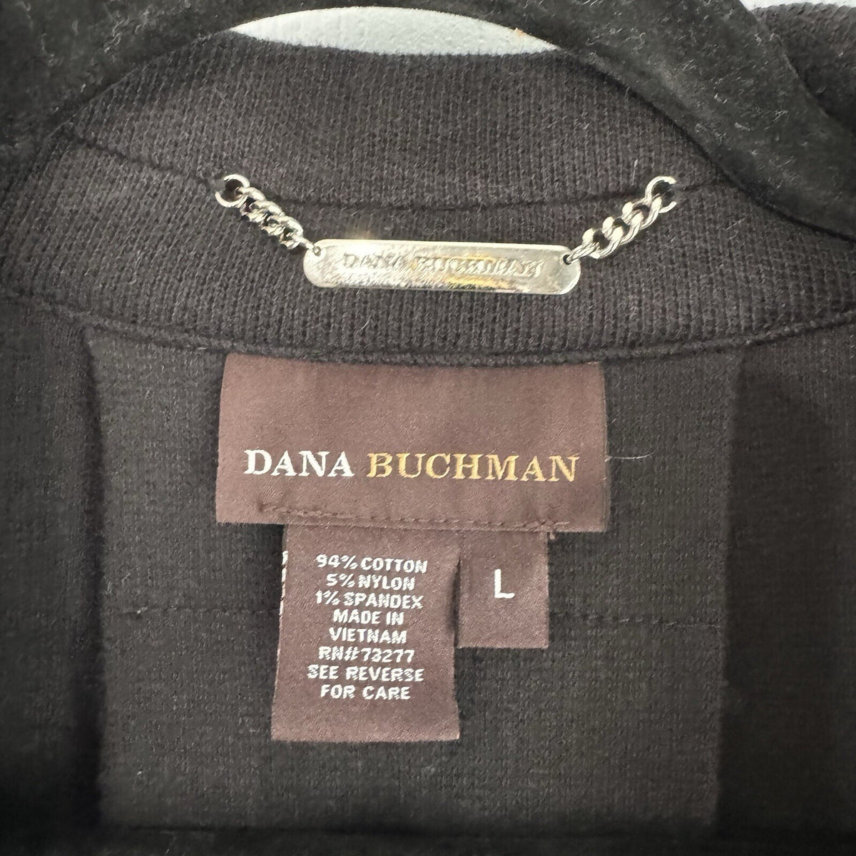 Dana Buchman Black Short Sleeve Work Jacket Blazer Size L, Animal Print Contrast
