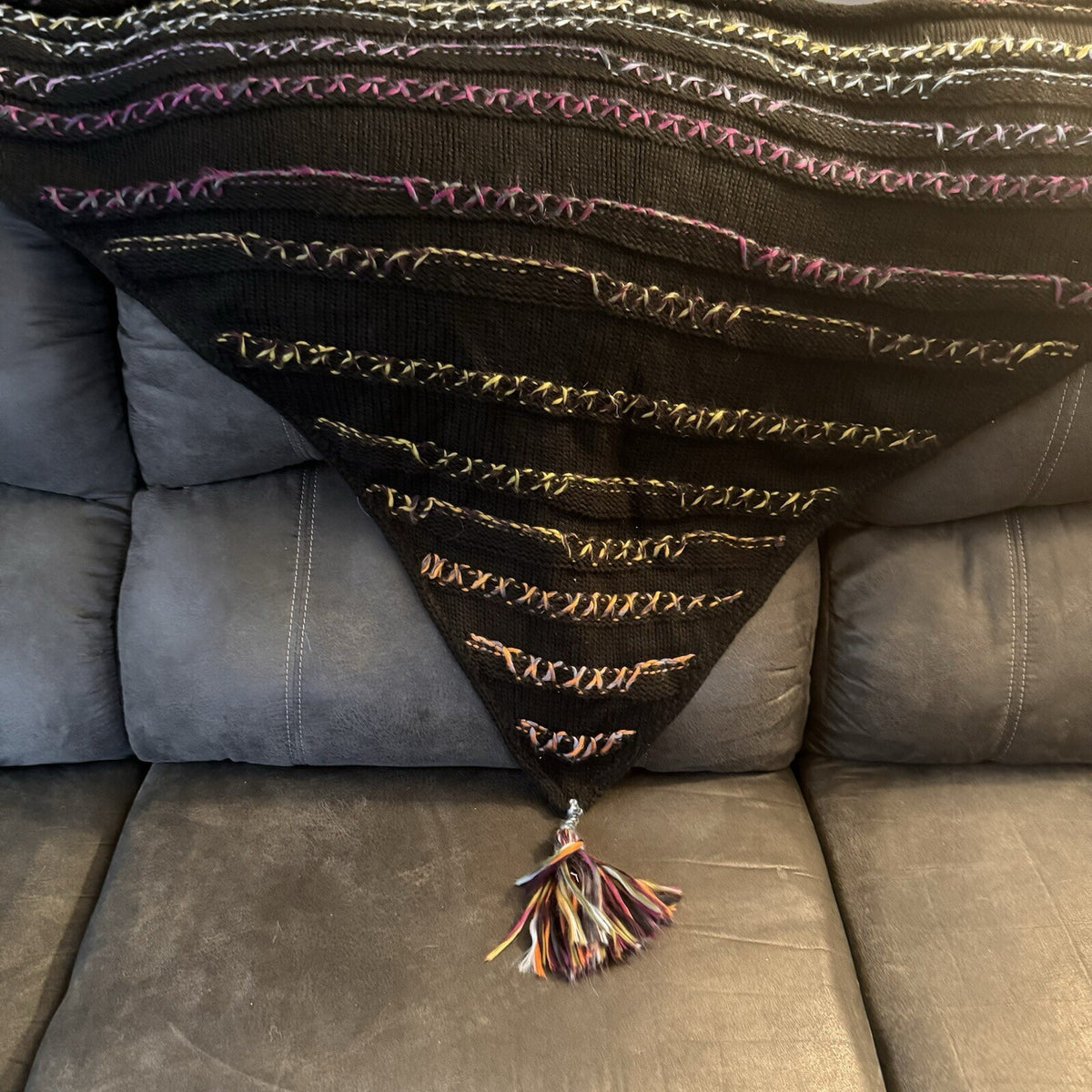 Dillard's One Size Dark Rainbow Tasselled Knit Shawl | Boho Fairygoth | NWT