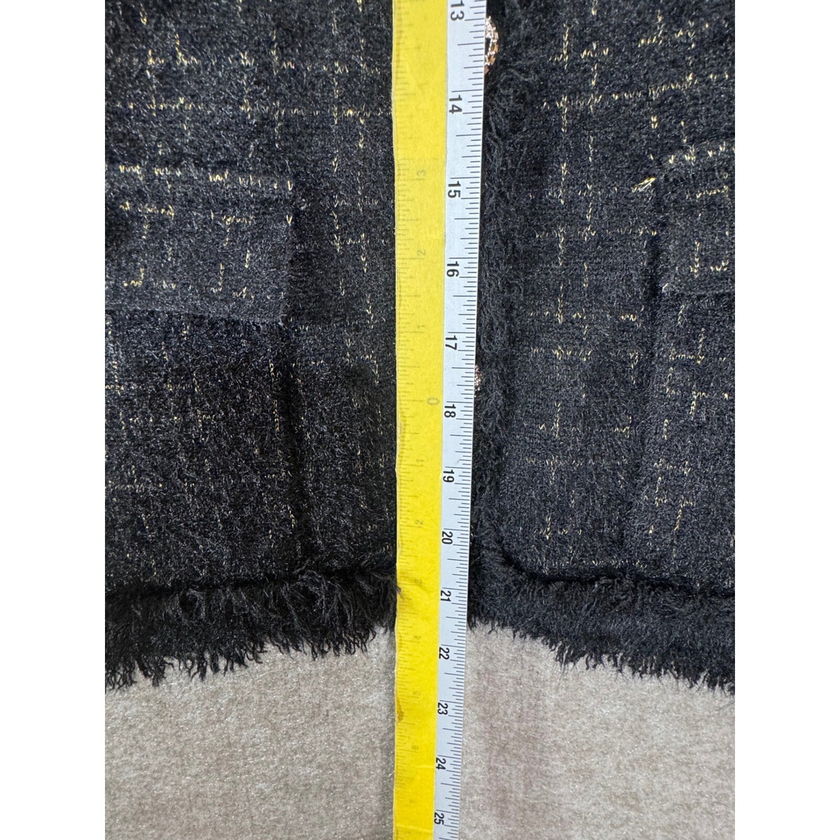 Tweed Button Up Vest Women Large Black Gold Frayed Trim Preppy Coquette