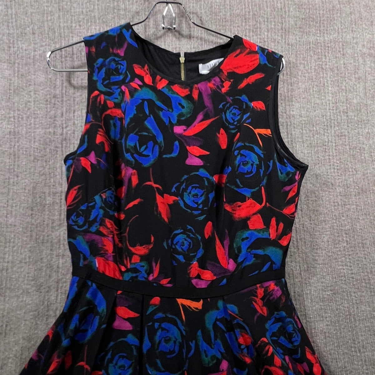 Hunter Bell New York Floral Print Black Blue Red Sleeveless Hi Low Dress Size 8