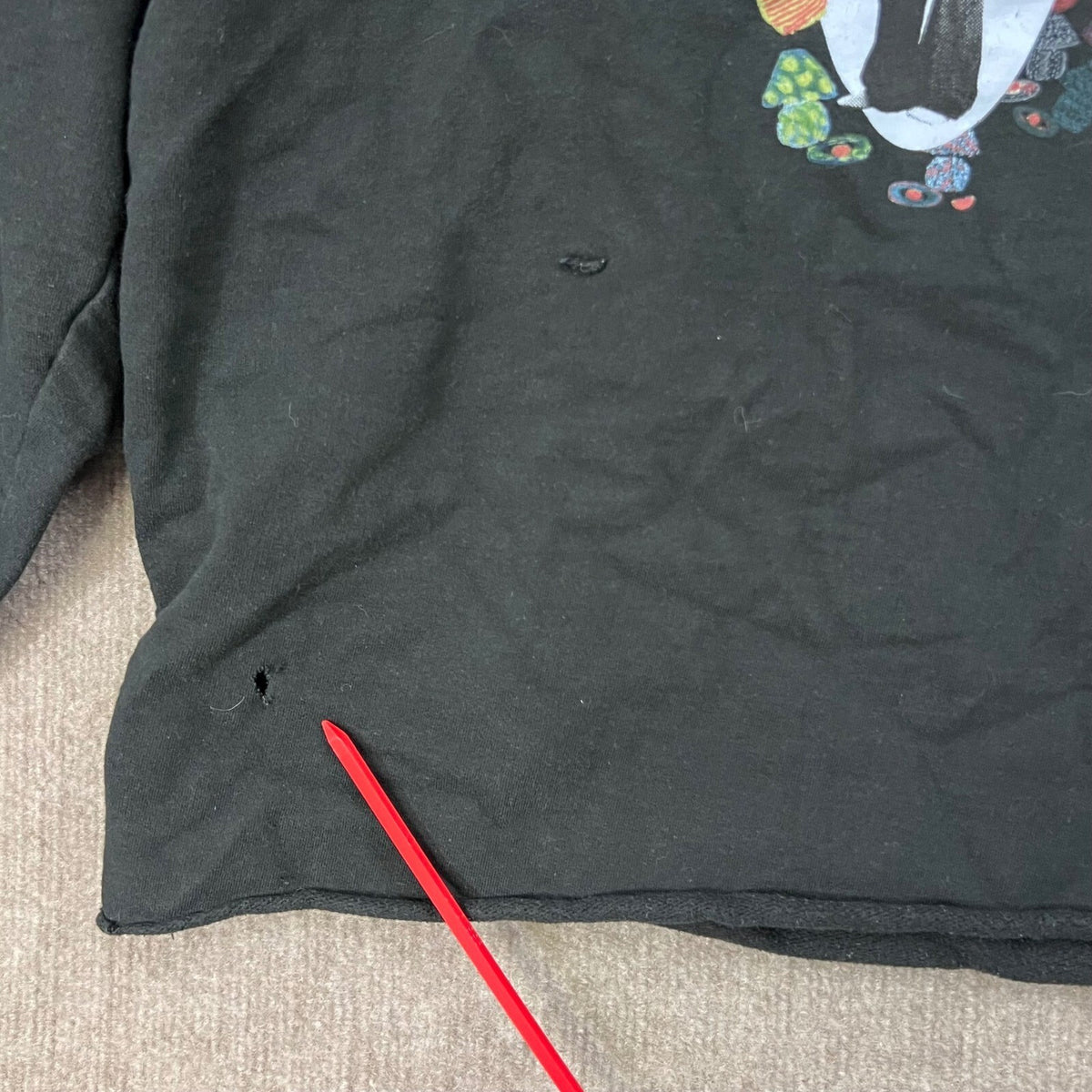 Harry Styles Hoodie Cropped Black Graphic Long Sleeve Holes Distressed Pullover