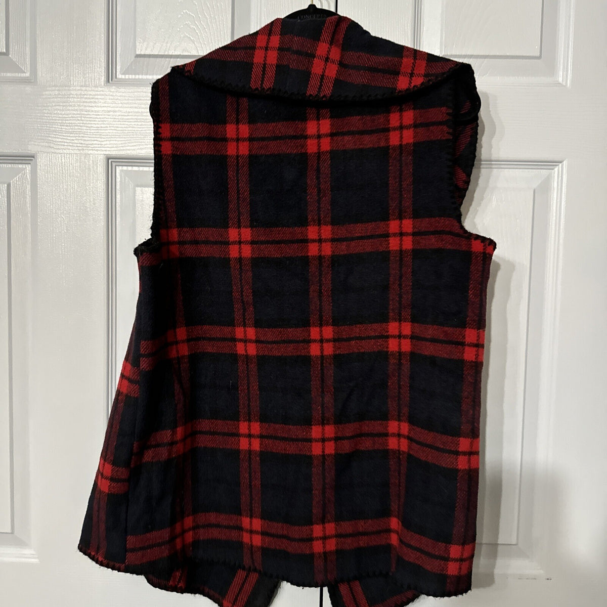 Mudpie Women's Vest One Size Red Plaid Toggle Button Shawl Collar Long Style