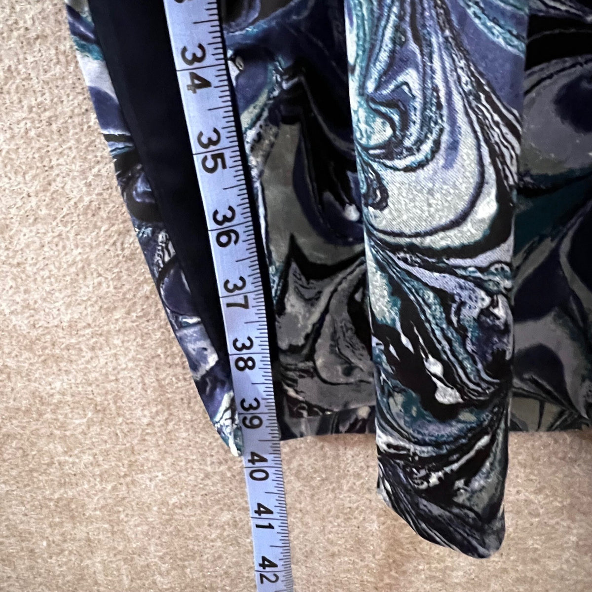 Abercrombie & Fitch Slit Satin Midi Dress S Blue Marble Print Sheath Bodycon