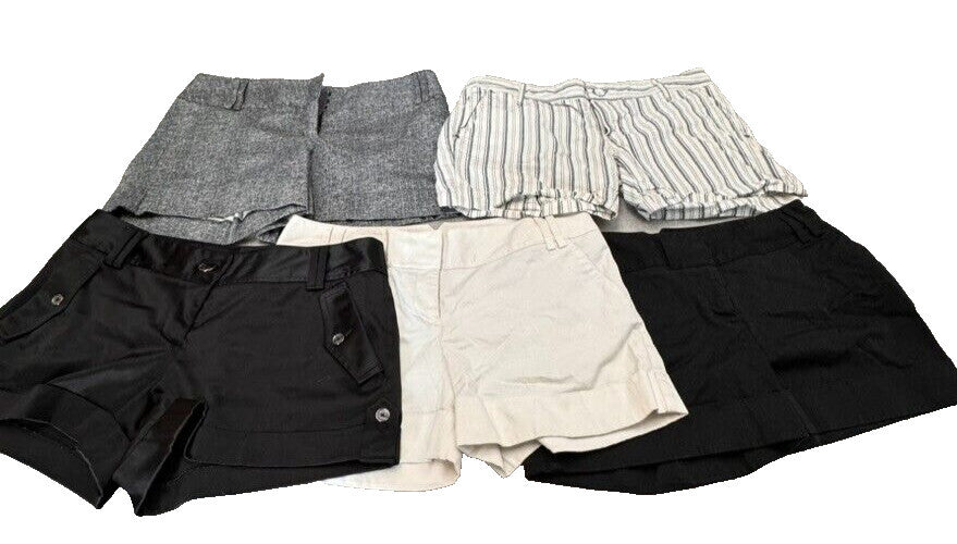 5 Pair Express 8P Women Flat Front Cuffed Cotton Shorts 4" Cuffed Short Rise y2K