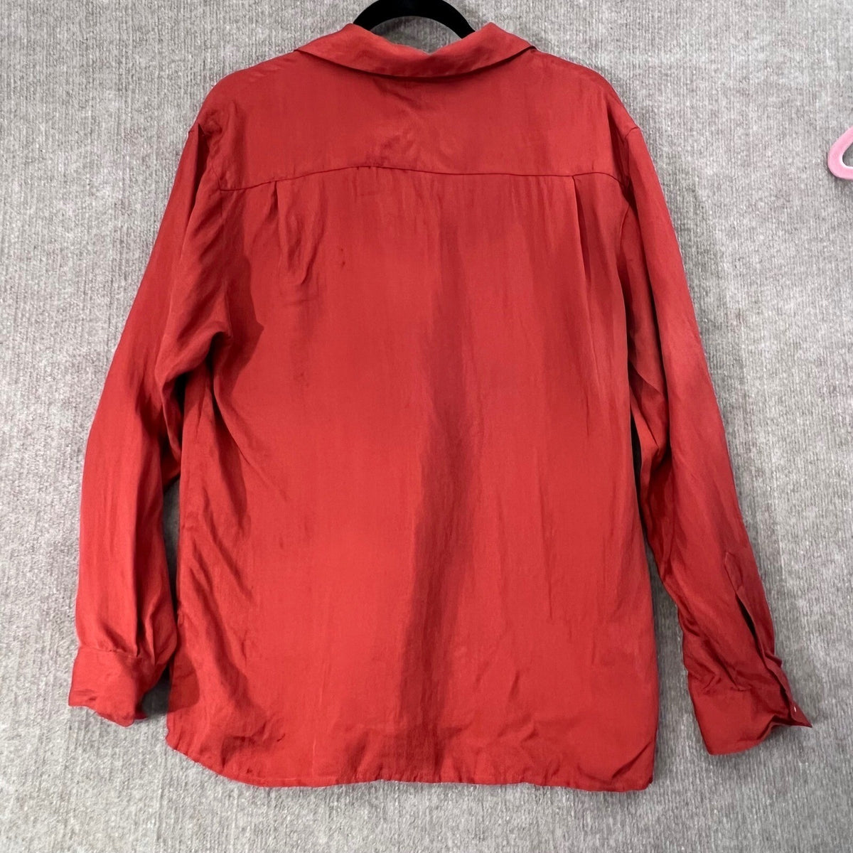Dressbarn Silk Button-Up Blouse Top Long Sleeve Pockets Rust Red Medium